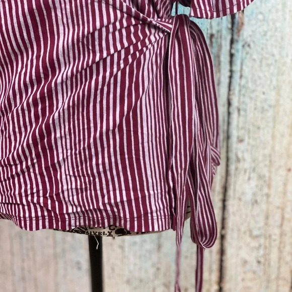 Free People NWT Wine Wrapped Around My Finger Cotton Striped Wrap Top - Picture 13 of 13